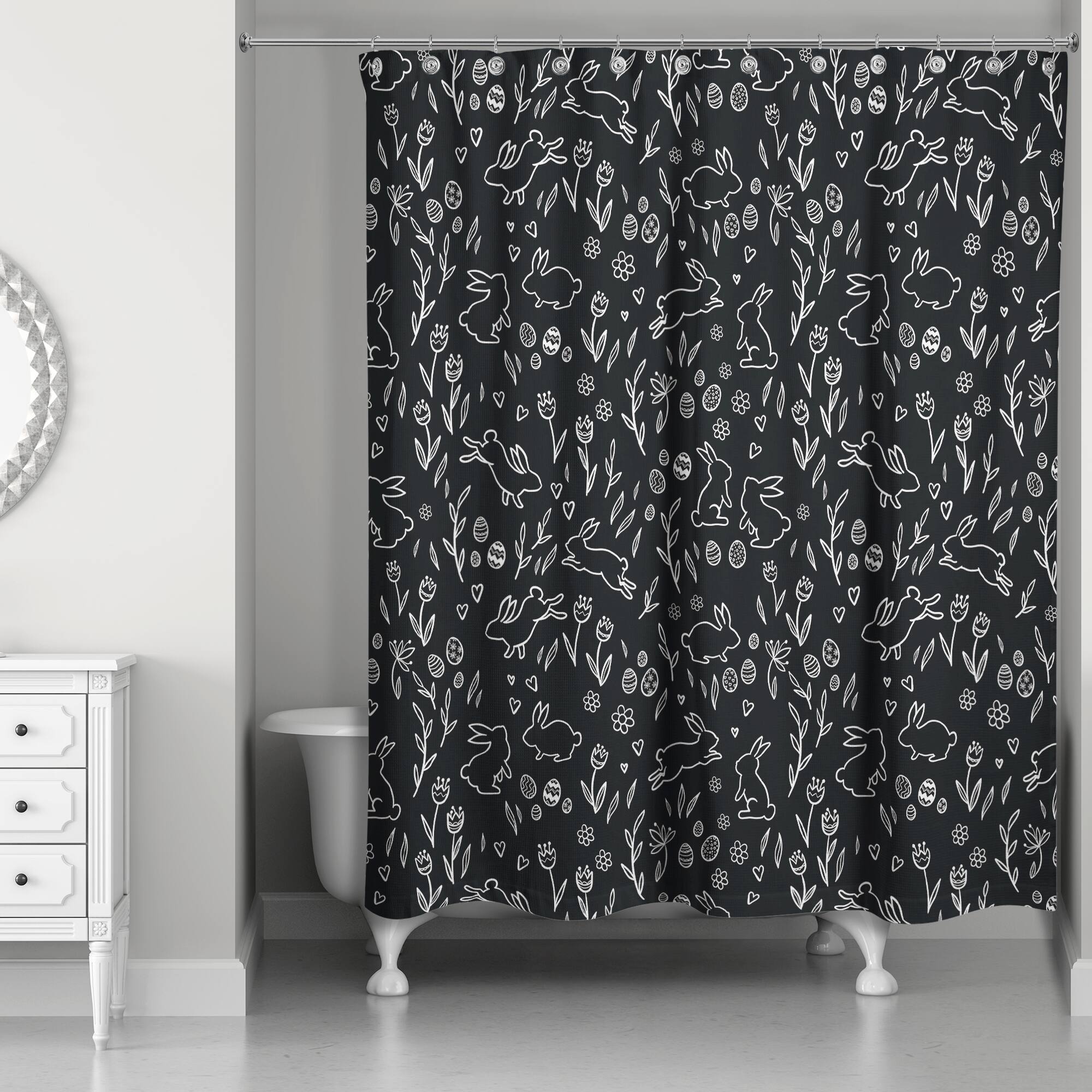 Chalk Easter Bunny Shower Curtain 71" x 74" Shower Curtain